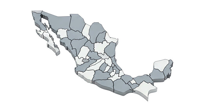 3D Isometric Map of Mexico with States