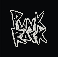 Punk Rock. Hand drawn textured lettering inscription. Trendy music vector illustration.