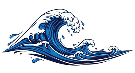 Dynamic Blue Ocean Wave Illustration with Splashing Water and Sea Spray