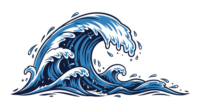 Dynamic Blue Ocean Wave Crashing with White Foam and Water Splashes