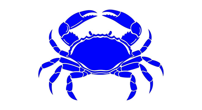 Bold Blue Crab Silhouette on a Clean White Background, Nautical Symbol