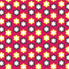  abstract flowers on a magenta background.
