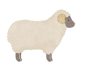 角のある黒い顔の羊　やさしい手描き風イラスト