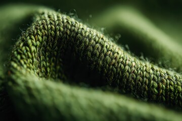 Fototapeta premium Macro view of soft green knit fabric with visible yarn and stitch pattern