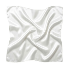 White silk scarf handkerchief isolated. Satin fabric texture mockup.