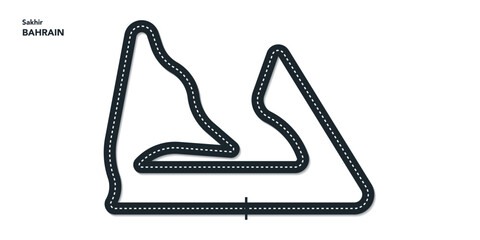 Obraz premium F1 bahrain Grand Prix, sakhir Circuit Vector for moto, autosport, Wavy road with curves and speed path. Top view of race track. vector illustration isolated transparent background. 