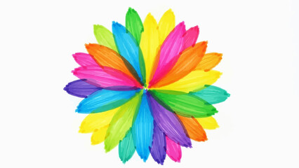 Vibrant multicolored flower graphic with petals on white background