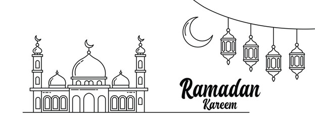 Ramadan Kareem mosque and lanterns illustration © StockVerse