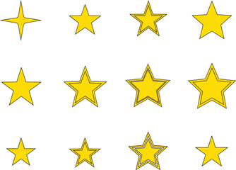 Fototapeta premium Simple yellow five-pointed star graphics, perfect for rating systems, awards, or adding a bright accent to designs. Clean and versatile vector elements.