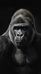 Fototapeta premium Majestic Gorilla Portrait in Low Light Highlighting Intense Expression and Shadowed Fur