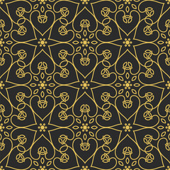 Vintage royal seamless pattern in Victorian style. Vector luxury fabric swatch with golden retro ornament