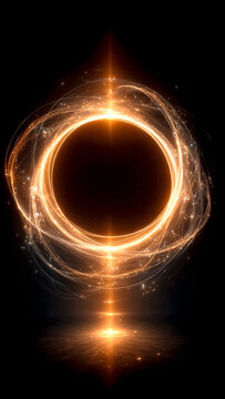 Golden Energy Ring with Flying Sparks. Magical Portal, Fantasy Element.