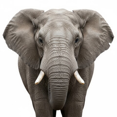 Obraz premium Close-Up Front View Of A Grey Elephant With Large Ears, Trunk, And Tusks In Calm Pose