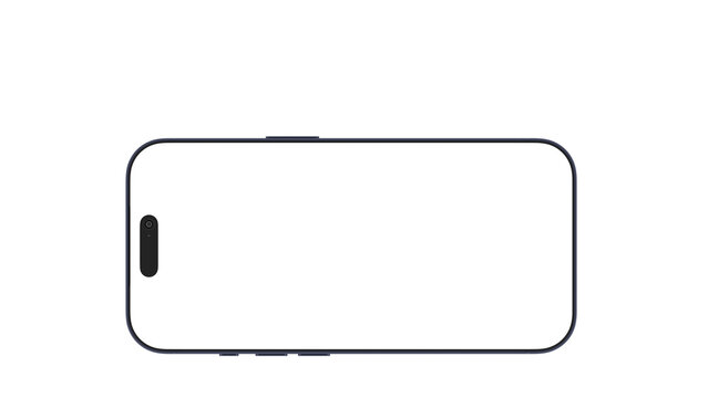 Front view of a blue horizontal iPhone 17 Pro Max with transparent screen and background for web design and UX/UI.
