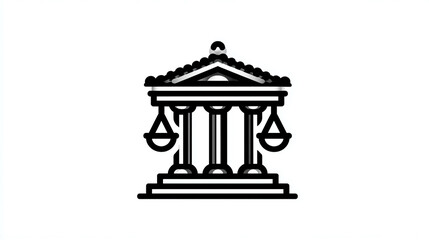 Justice pillar line icon representing balance authority accountability transparency law stability equity and foundational law