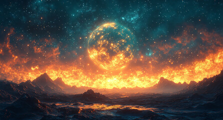 Flaming Planet with Turbulent Atmosphere and Reflection