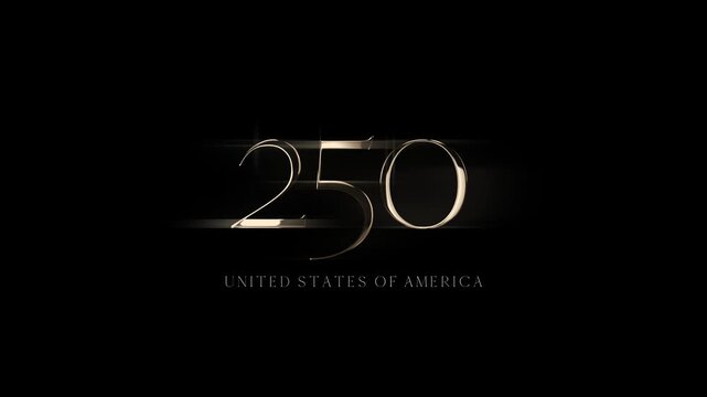 250 years anniversary celebration logo video. 4th of July Independence Day of America. Number 250 vector illustration on black background.