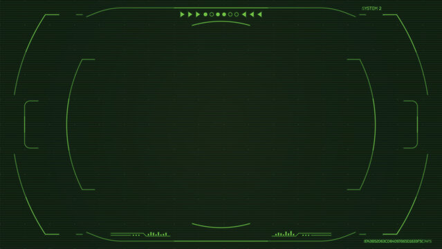 Retro futuristic green overlay HUD with dotted background with CRT scanlines. Green military retro-futuristic UI overlay. 80s style interface template with glowing green panels and frames.