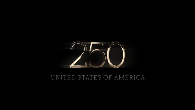 250 years anniversary celebration logo video. 4th of July Independence Day of America. Number 250 vector illustration on black background.