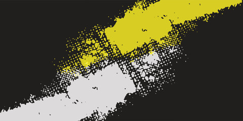Black and yellow abstract background with brush stroke and halftone style. abstract grunge