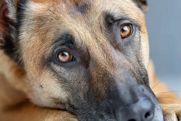 Adorable Belgian Malinois Dog Posing Against a Simple Indoor Gray Background for a Portrait Session