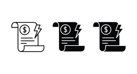 Fototapeta na wymiar Set of three electricity bill payment icons representing money and energy costs variations