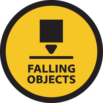 falling objects warning sign circular yellow and black safety icon