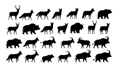 Wild animal silhouette icon set deer fox bear wolf vector © ema