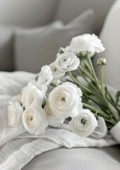 Obraz premium Wrapped blank white label flower bouquet mockup blossom cushion pillow.