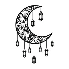 Intricate crescent moon with hanging lanterns Vector