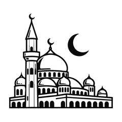 Illustrated mosque with crescent moon Vector