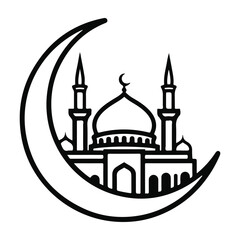 Mosque within a crescent moon Vector