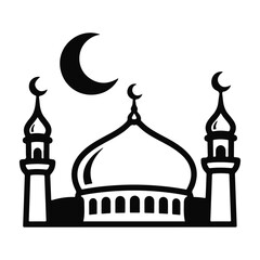 Silhouette of a mosque with crescent moon Vector