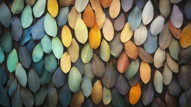 A vibrant gradient of naturally fallen autumn leaves forms a rich texture background