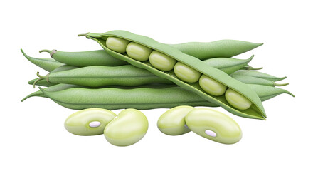 Fresh Green Beans and Lima Beans on a White Background