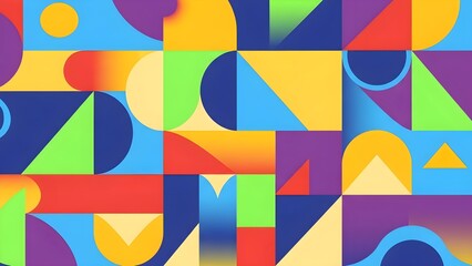 Obraz premium Smooth abstract geometric mosaic of rounded shapes in saturated gradients of blue, orange, yellow, green and purple, forming a harmonious modern background that suggests creativity, diversity, motion 