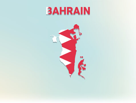 A modern flat illustration of the map of Bahrain filled with the national flag of Bahrain