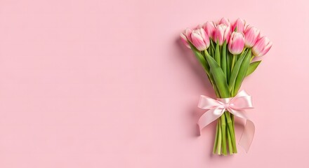 Obraz premium Happy women's day celebration with beautiful pink tulips bouquet