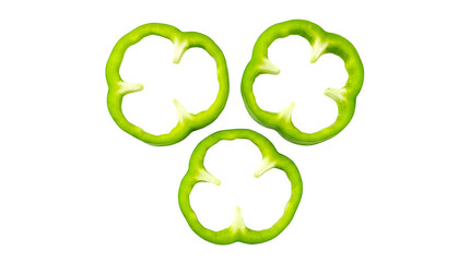 Three Slices of Fresh Green Bell Pepper Isolated on White Background