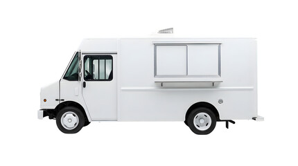 Obraz premium White food truck with serving windows and graphics space for branding