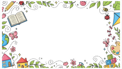 Obraz premium Vibrant educational border with cartoon illustrations for kids