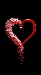 Fototapeta premium Romantic red heart adorned with delicate pink cherry blossoms and red berries