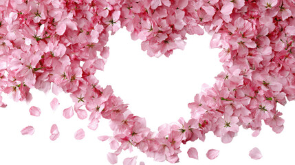 Fototapeta premium Pink cherry blossom petals forming heart shape on transparent background