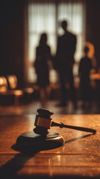 Family law custody hearing decision courtroom setting child justice scene judge gavel perspective divorce proceedings
