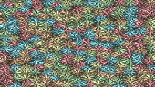 Abstract Patterned Surfaces Exploring Colorful Geometric Textures in Dynamic Arrangement