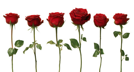Naklejka premium Six fresh red roses isolated on transparent background collection of beautiful flowers