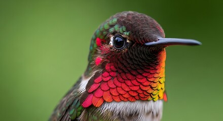 Fototapeta premium Close-up Portrait of a Male Ruby-Throated Hummingbird avian wildlife