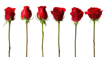 Six red rose buds isolated on transparent background showing various forms © BINOYCHANDRA