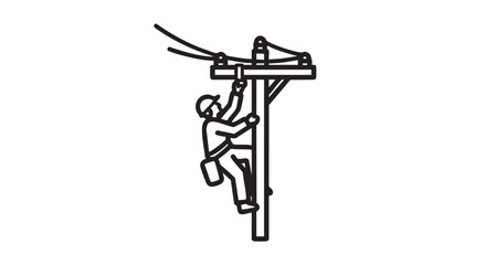 Fototapeta premium Lineworker Climbs Utility Pole to Maintain Electrical Infrastructure