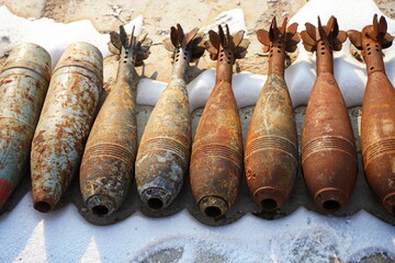Fototapeta premium Old shells for training sappers in mine clearance skills.